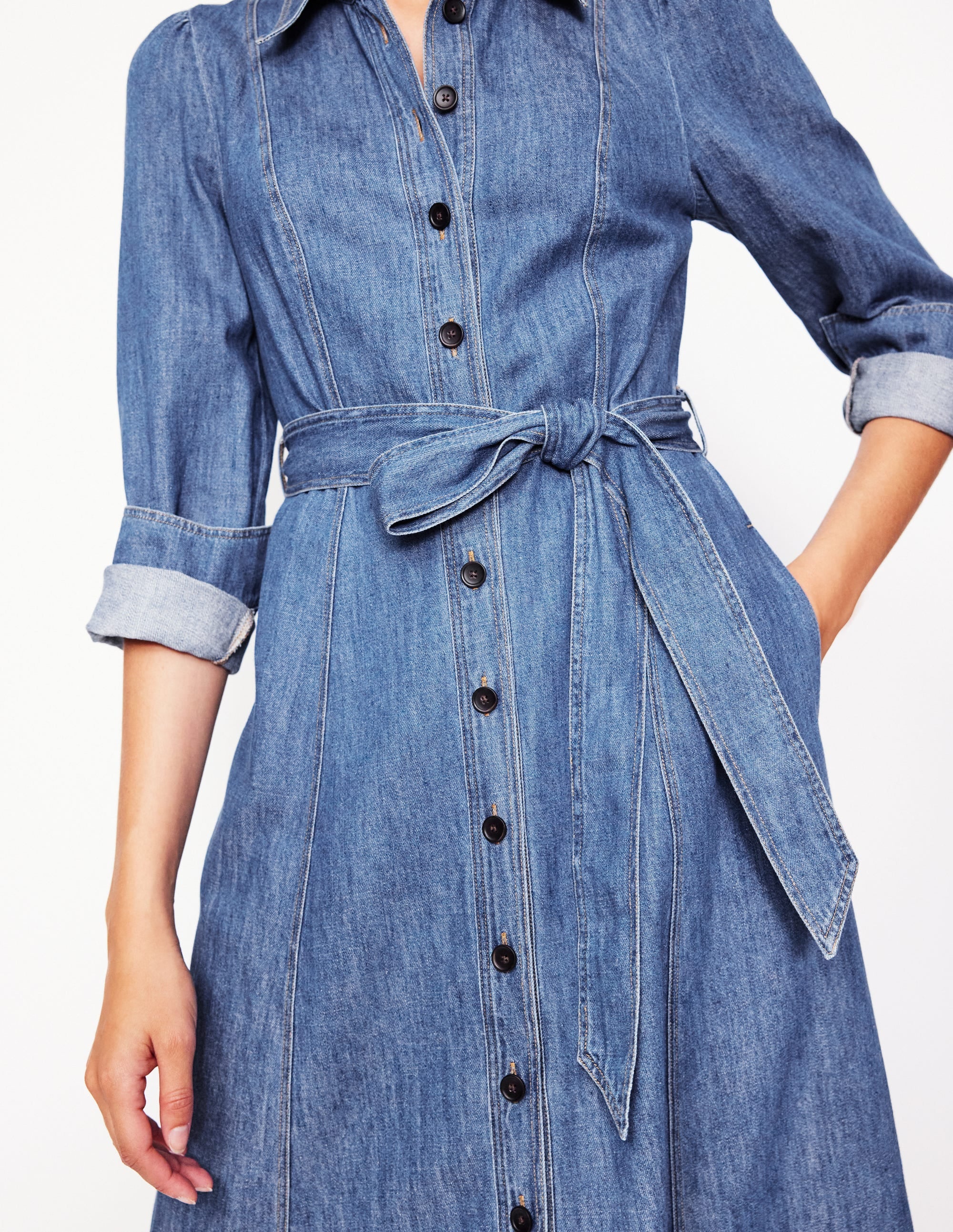 Aubrey Denim Midi Shirt Dress-Light Vintage Denim - Image 2
