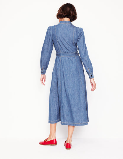 Aubrey Denim Midi Shirt Dress-Light Vintage Denim-3