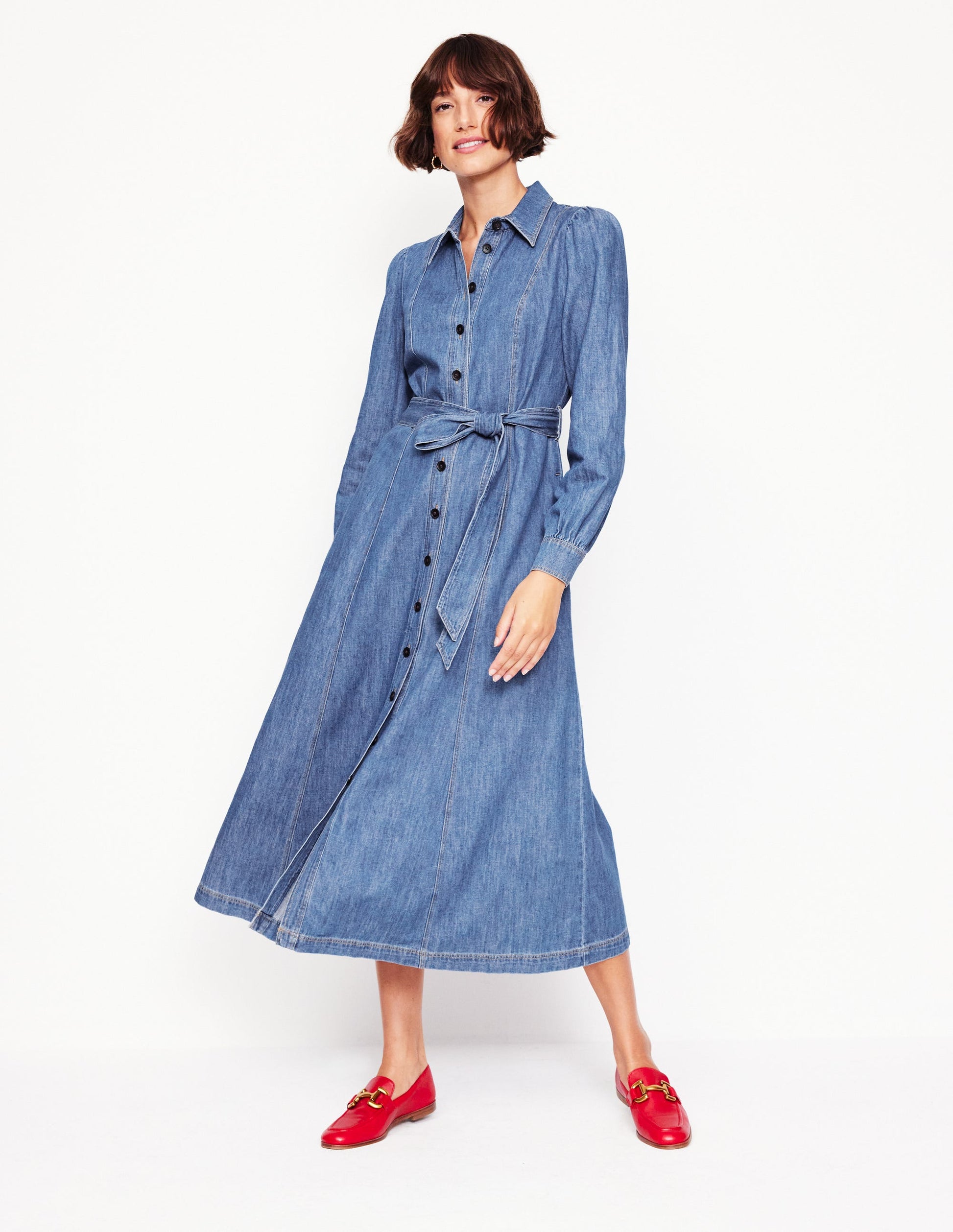 Aubrey Denim Midi Shirt Dress-Light Vintage Denim-4