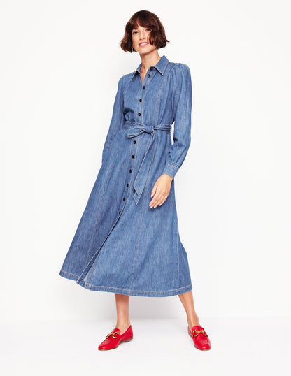 Aubrey Denim Midi Shirt Dress-Light Vintage Denim-4