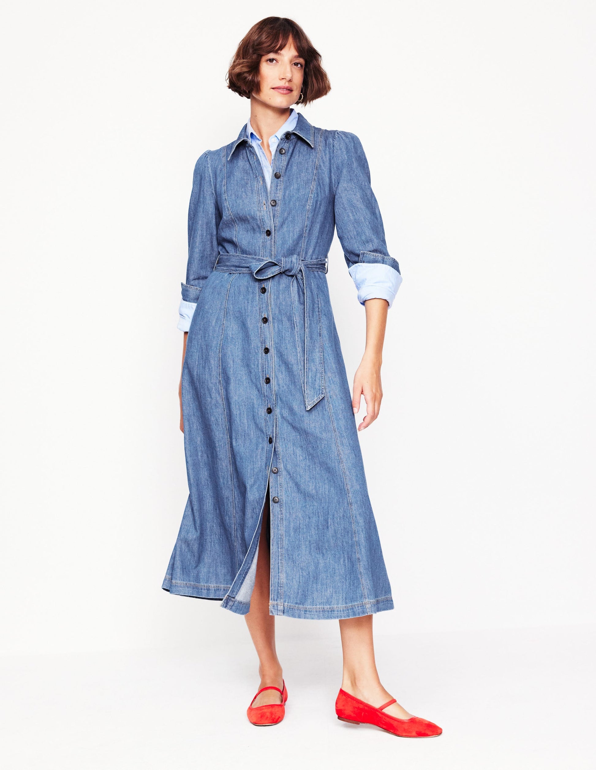 Aubrey Denim Midi Shirt Dress-Light Vintage Denim-6