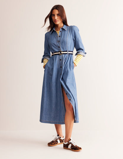 Aubrey Denim Midi Shirt Dress-Light Vintage Denim-7