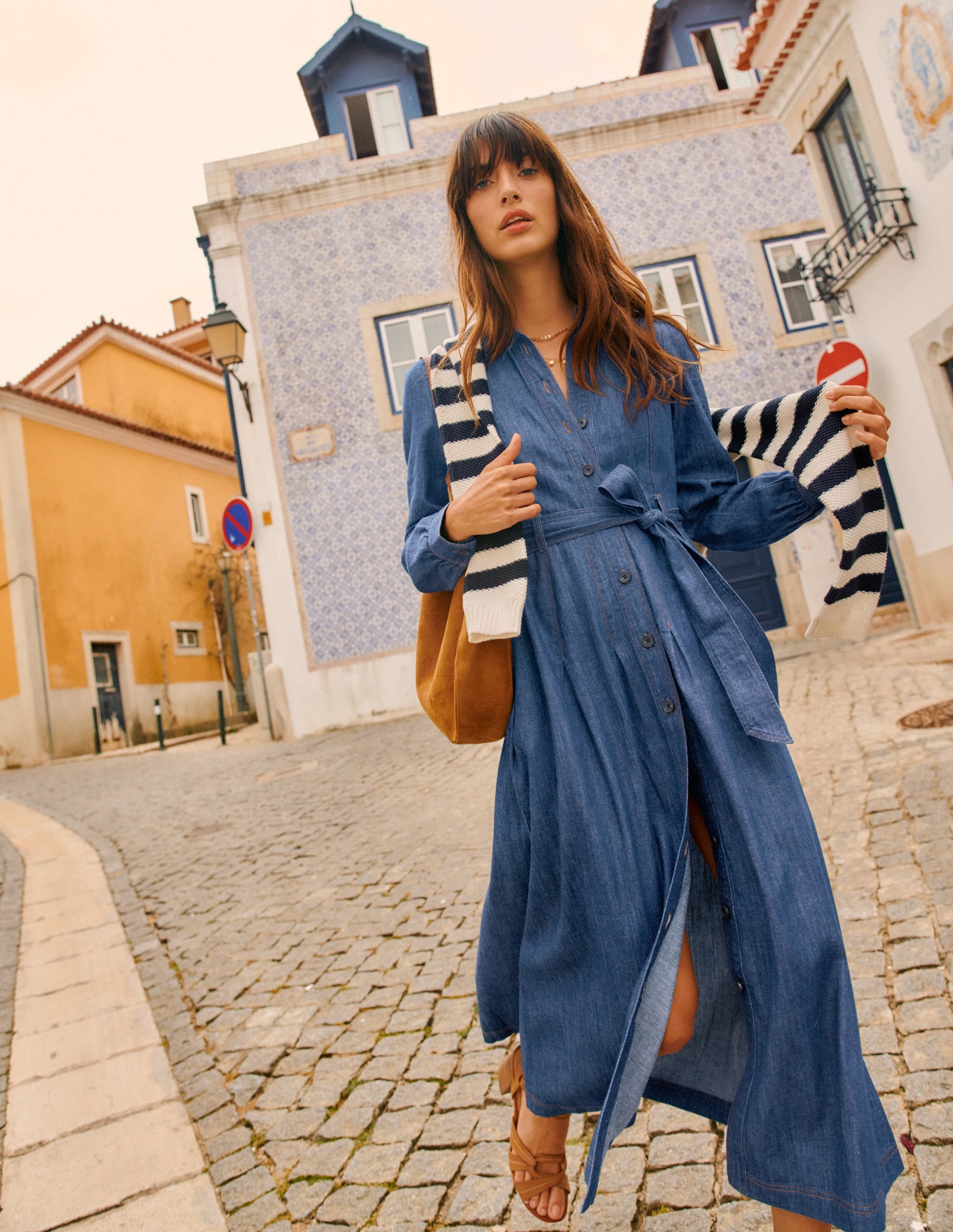 Aubrey Denim Midi Shirt Dress-Light Vintage Denim - Image 8