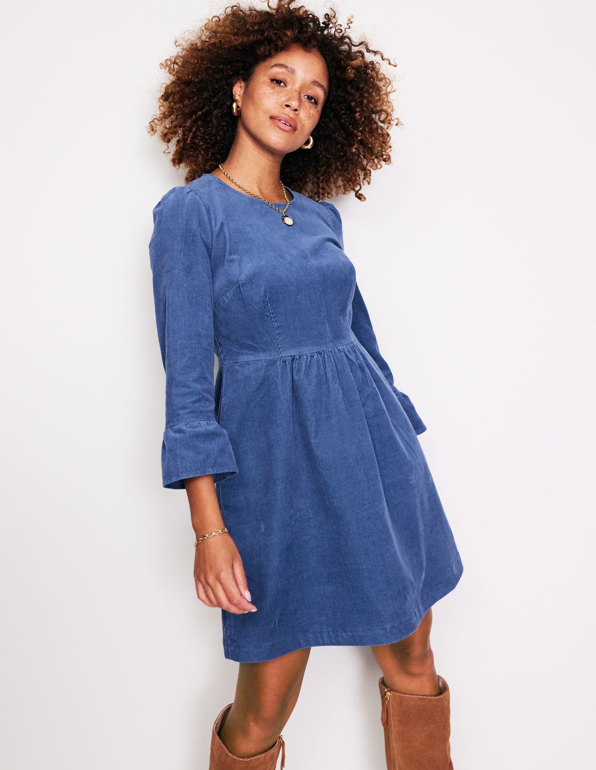 Ora Short Cord Dress-Denim Blue-1