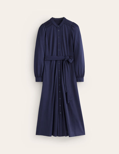 Rowena Trim Jersey Shirt Dress-Navy