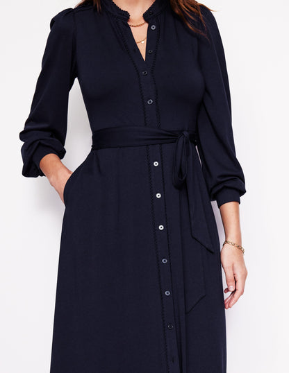 Rowena Trim Jersey Shirt Dress-Navy