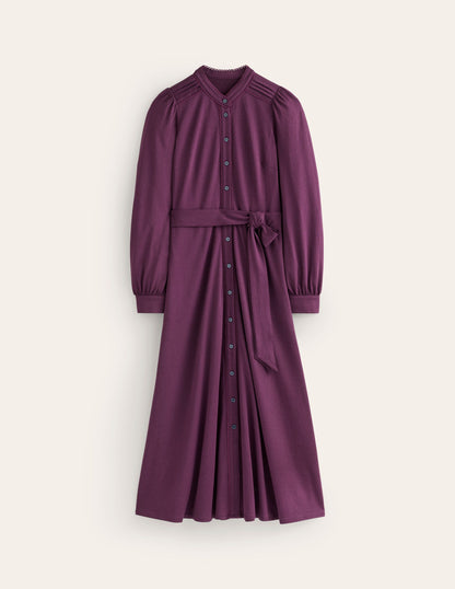 Rowena Trim Jersey Shirt Dress-Damson