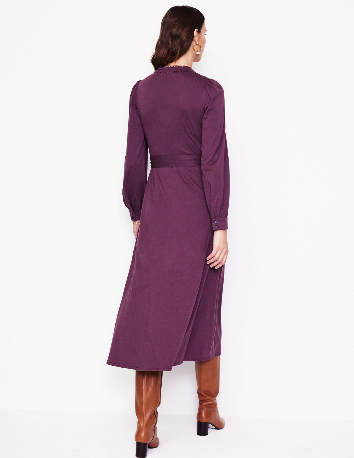 Rowena Trim Jersey Shirt Dress-Damson - Image 3