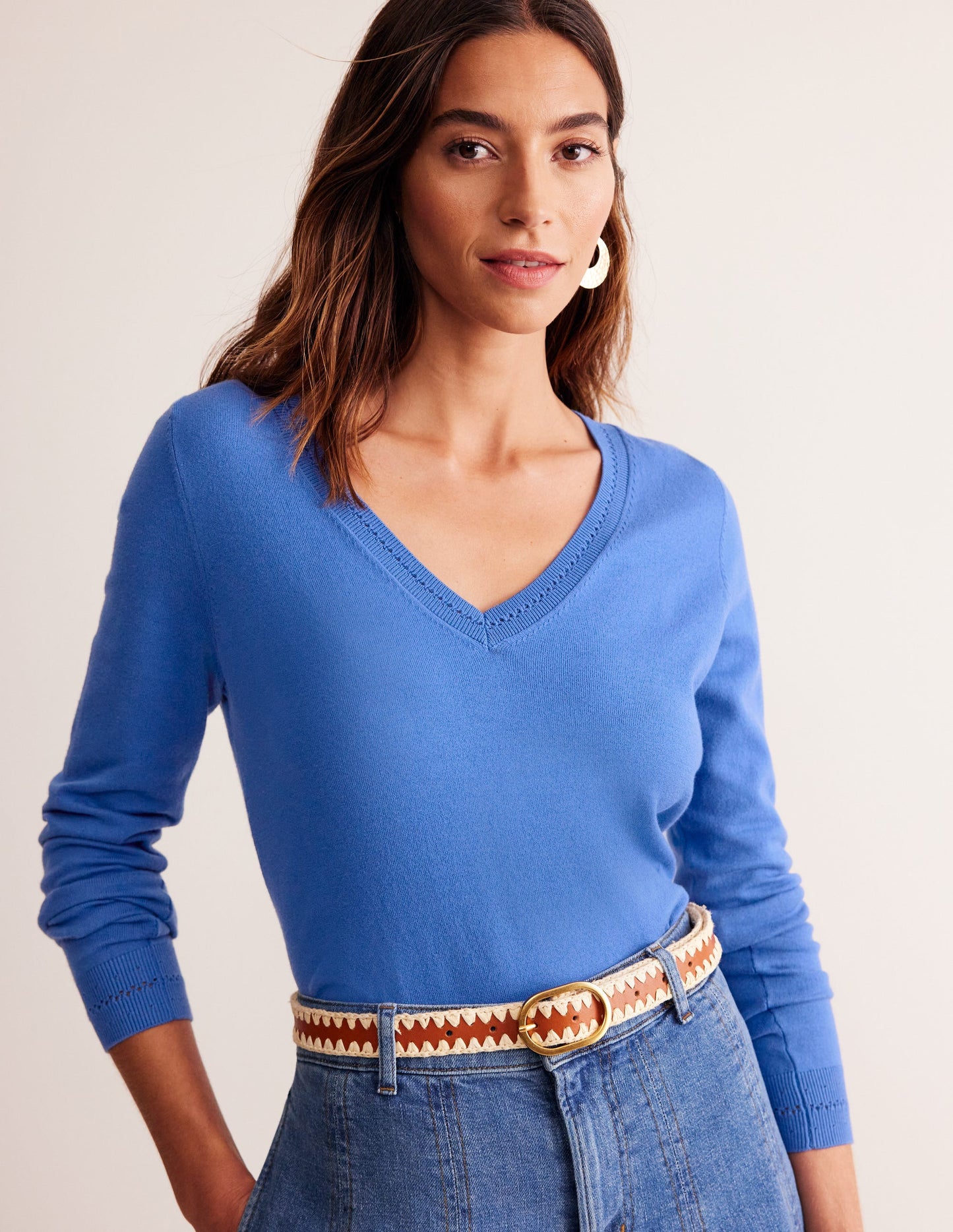 Catriona Cotton V-Neck Jumper-Blue Jay