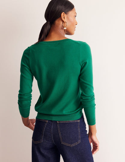 Catriona Cotton V-Neck Jumper-Malachite Green