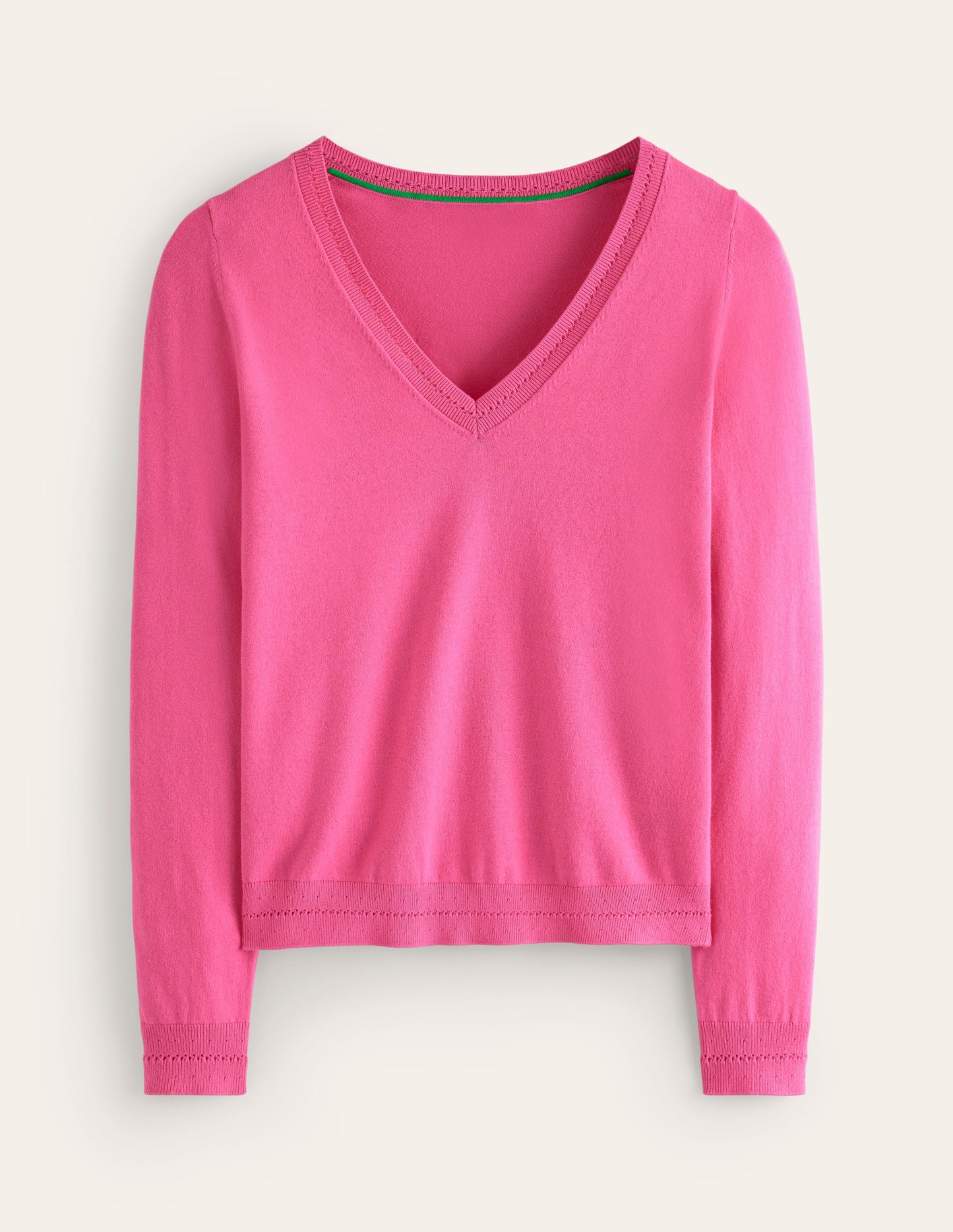 Catriona Cotton V-Neck Jumper-Carmine Rose Pink