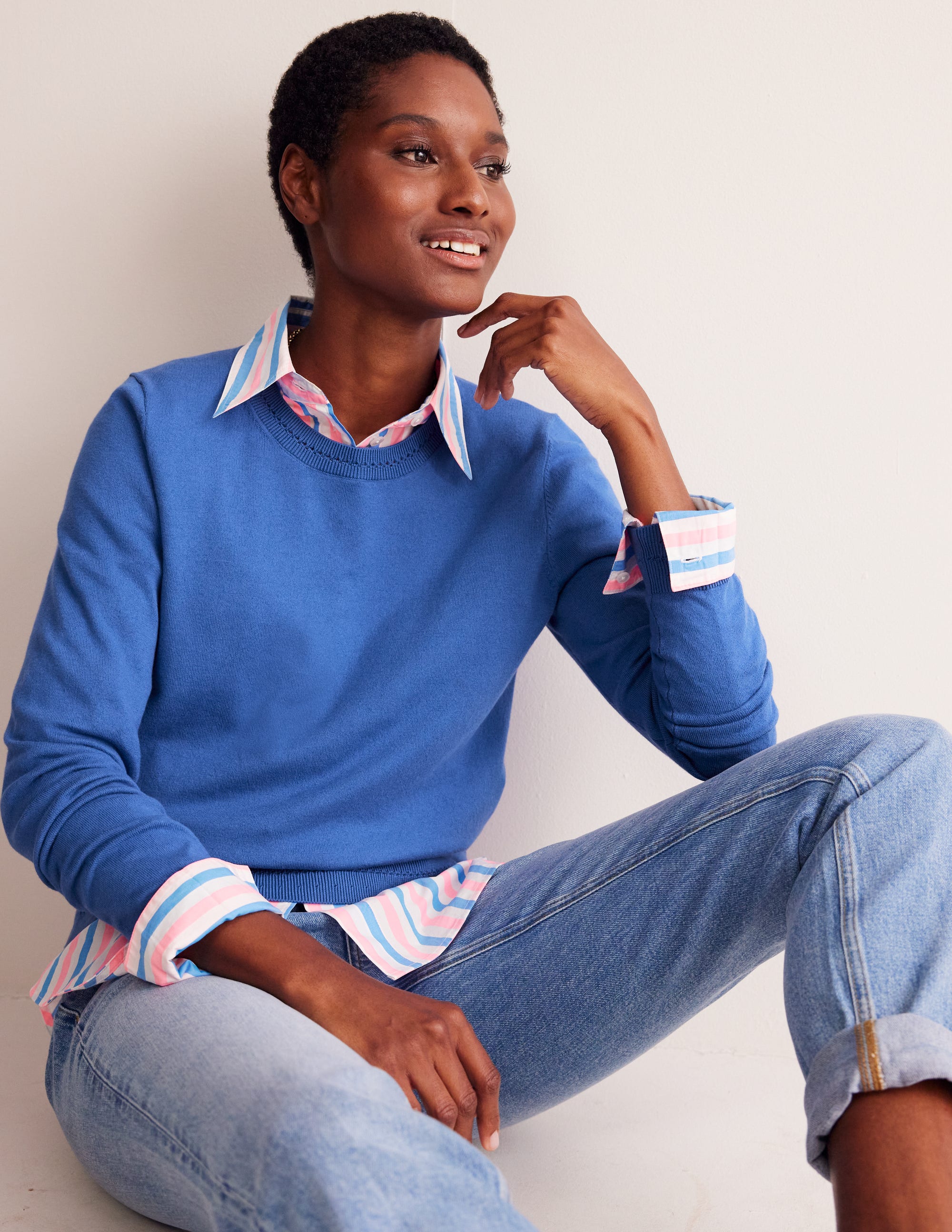 Catriona Cotton Crew Jumper-Blue Jay - Image 1