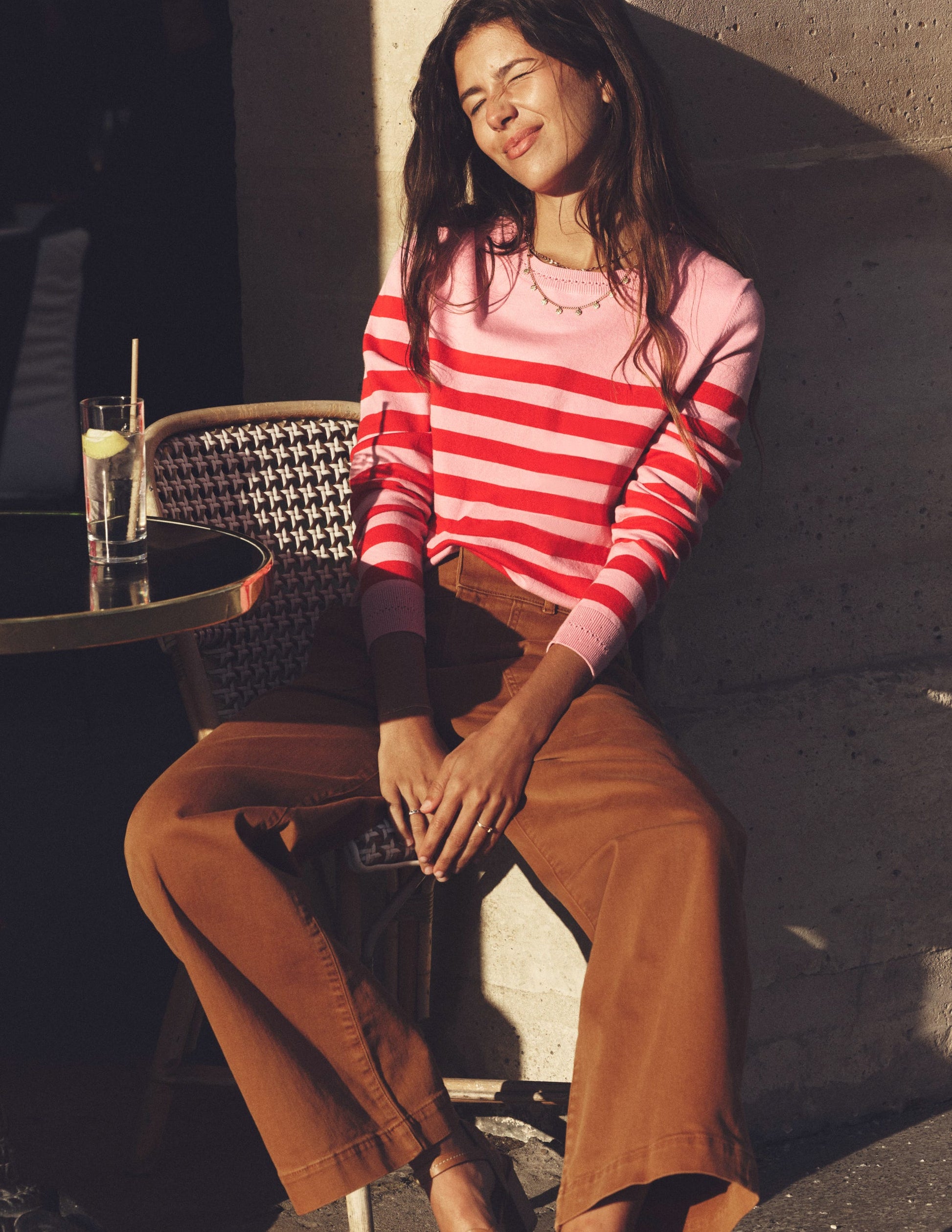 Catriona Cotton Crew Jumper-Old Rose Pink, Rouge Red-5