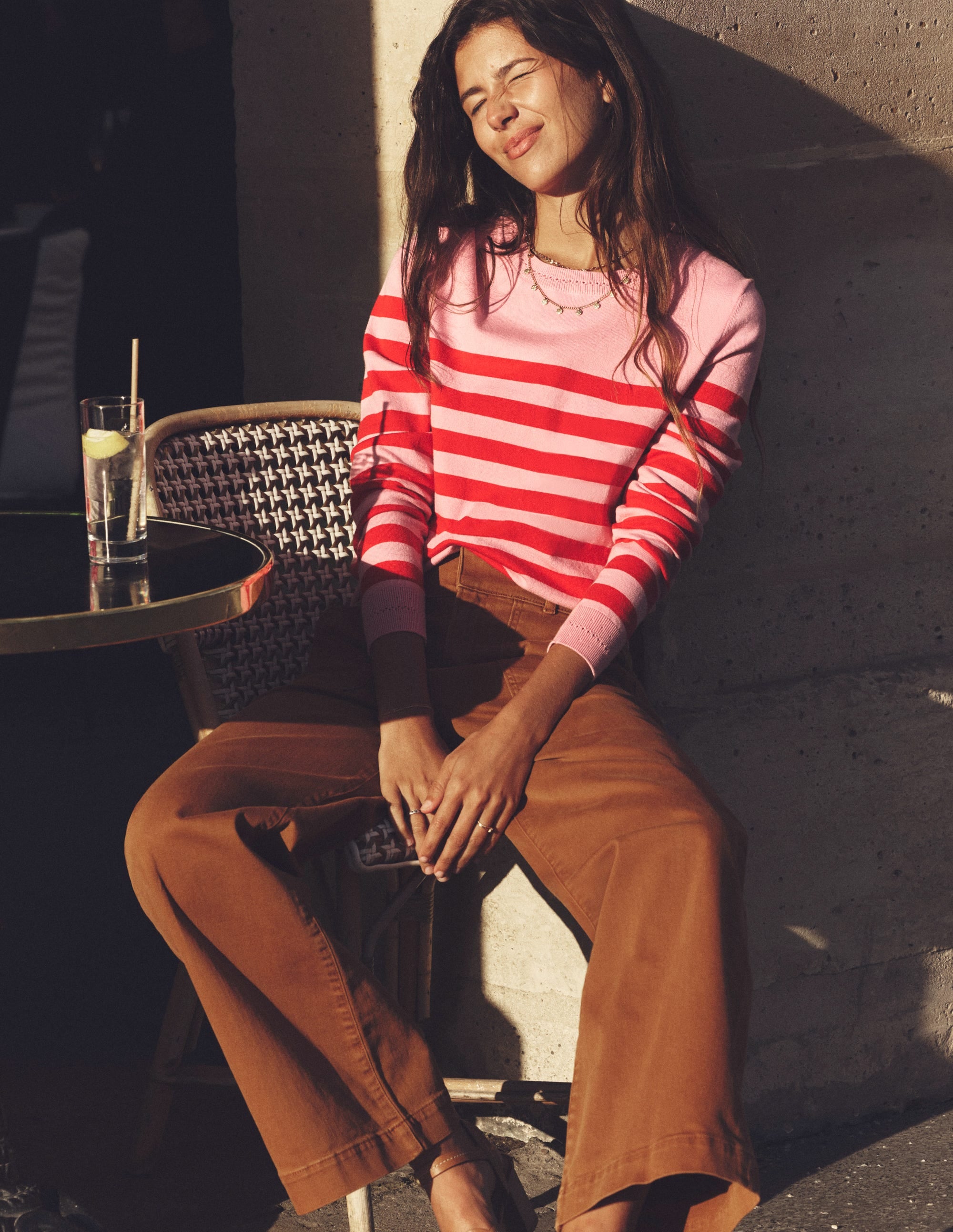 Catriona Cotton Crew Jumper-Old Rose Pink, Rouge Red - Image 5