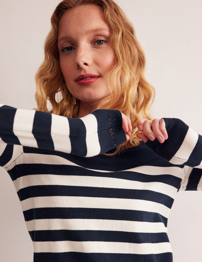 Catriona Cotton Crew Jumper-Navy/ Ivory