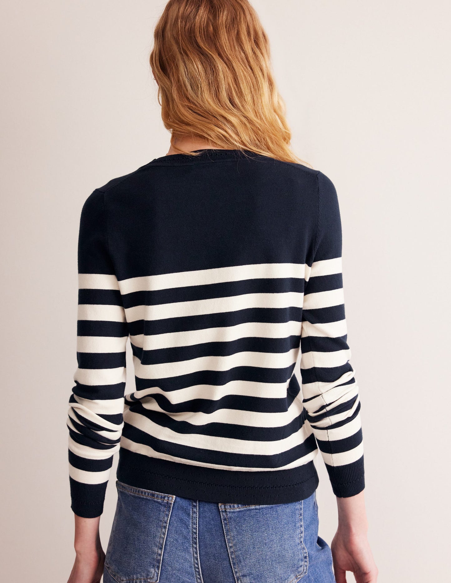 Catriona Cotton Crew Jumper-Navy/ Ivory