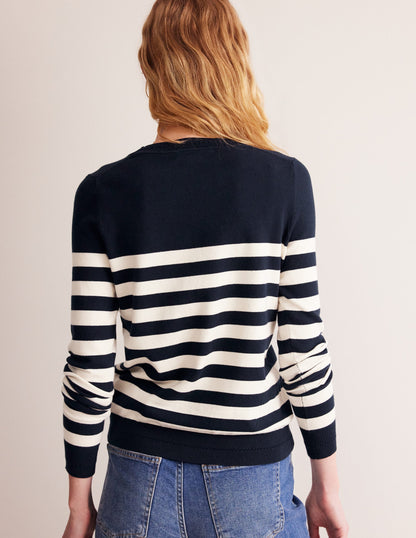 Catriona Cotton Crew Jumper-Navy/ Ivory