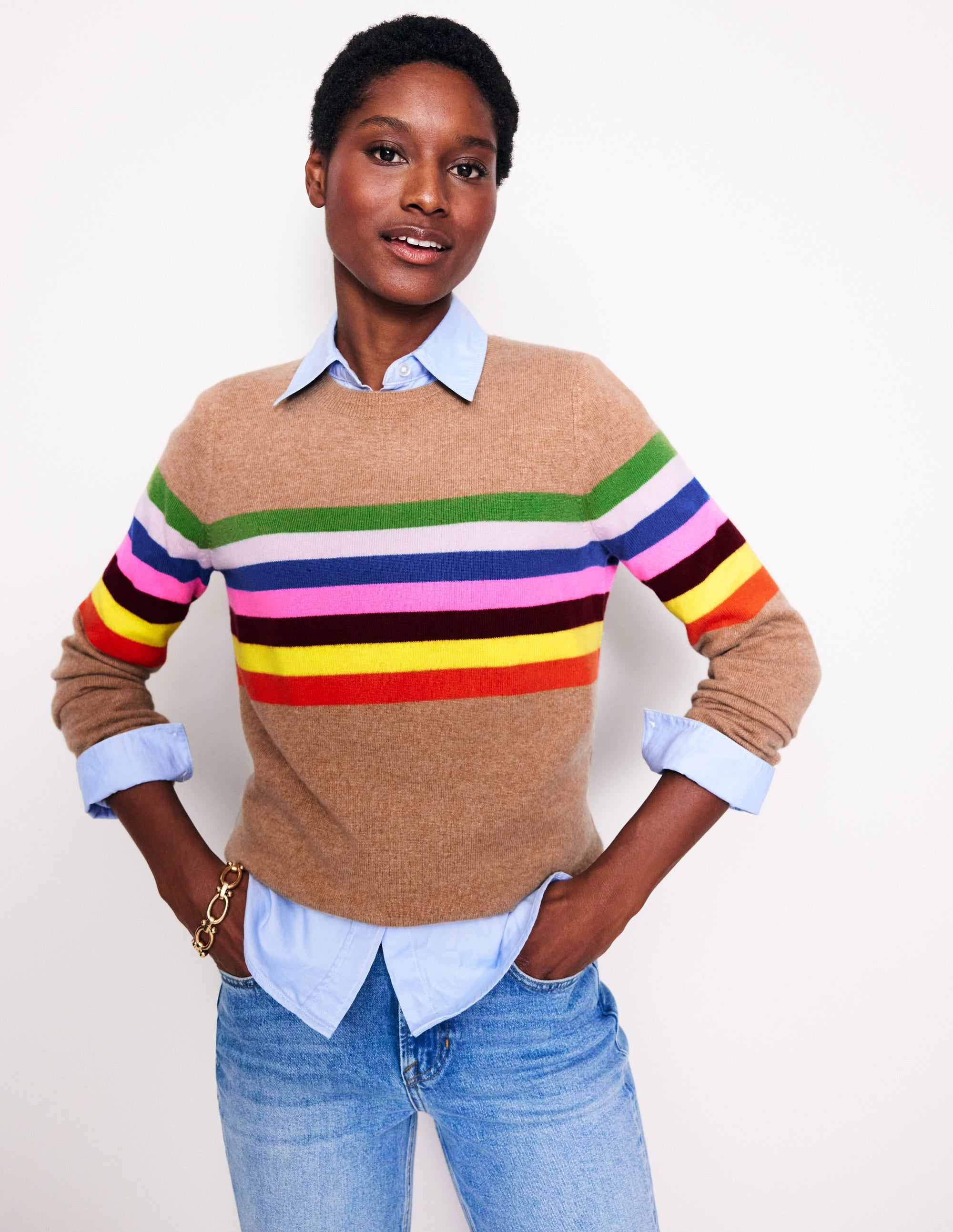 Eva Cashmere Crew Neck Jumper-Chinchilla Melange - Image 1