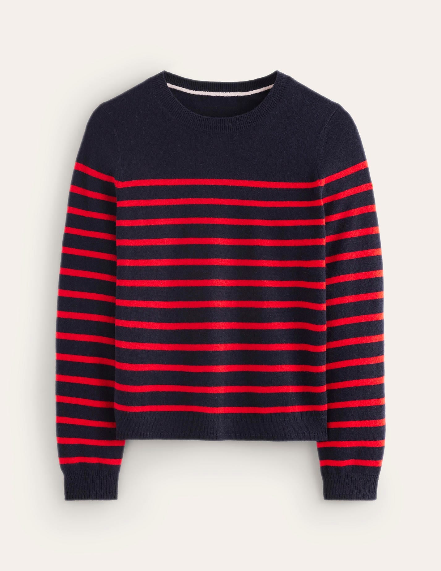 Eva Cashmere Crew Neck Jumper-Navy/ Red - Image 5