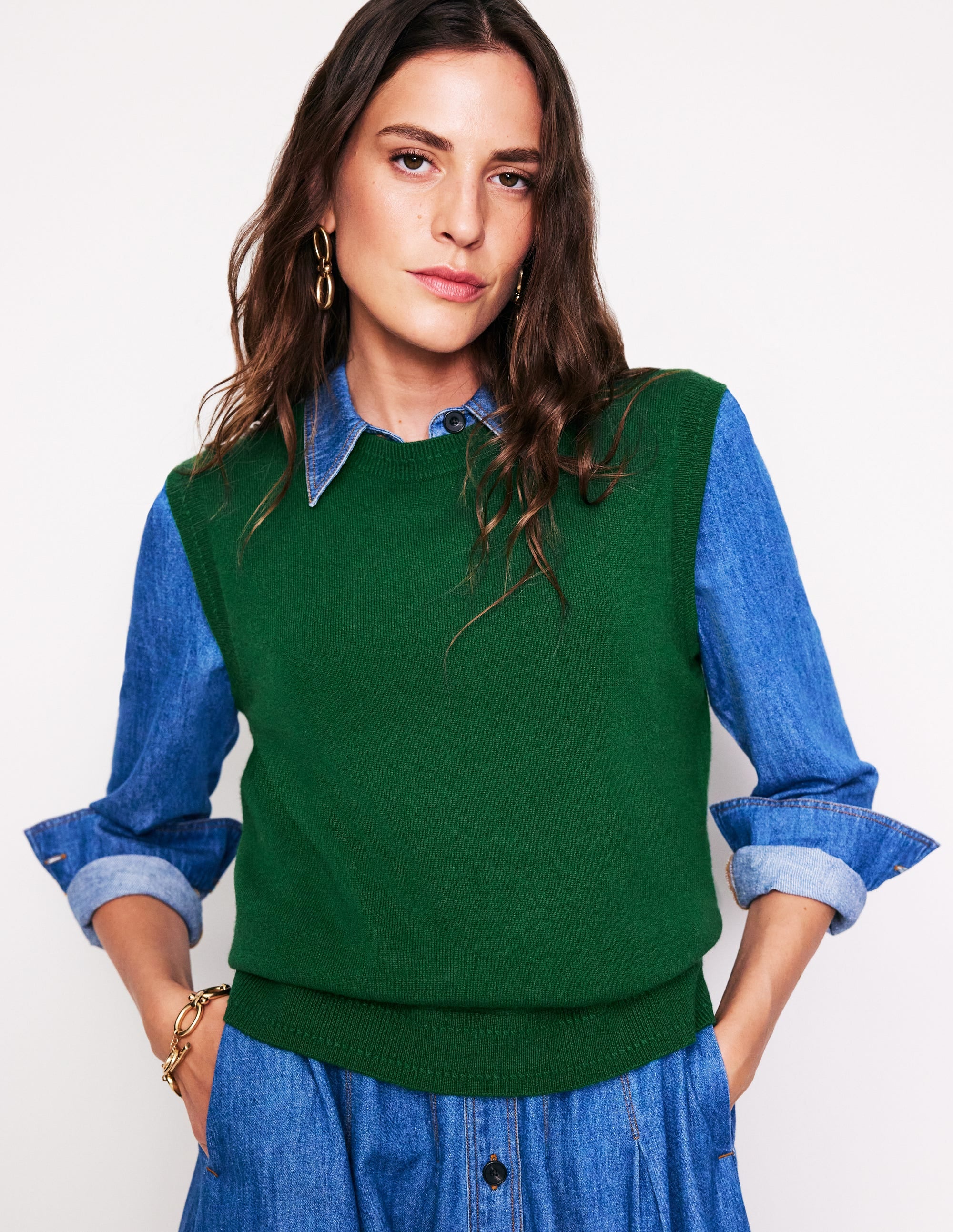 Eva Cashmere Tank-Pine Green - Image 1