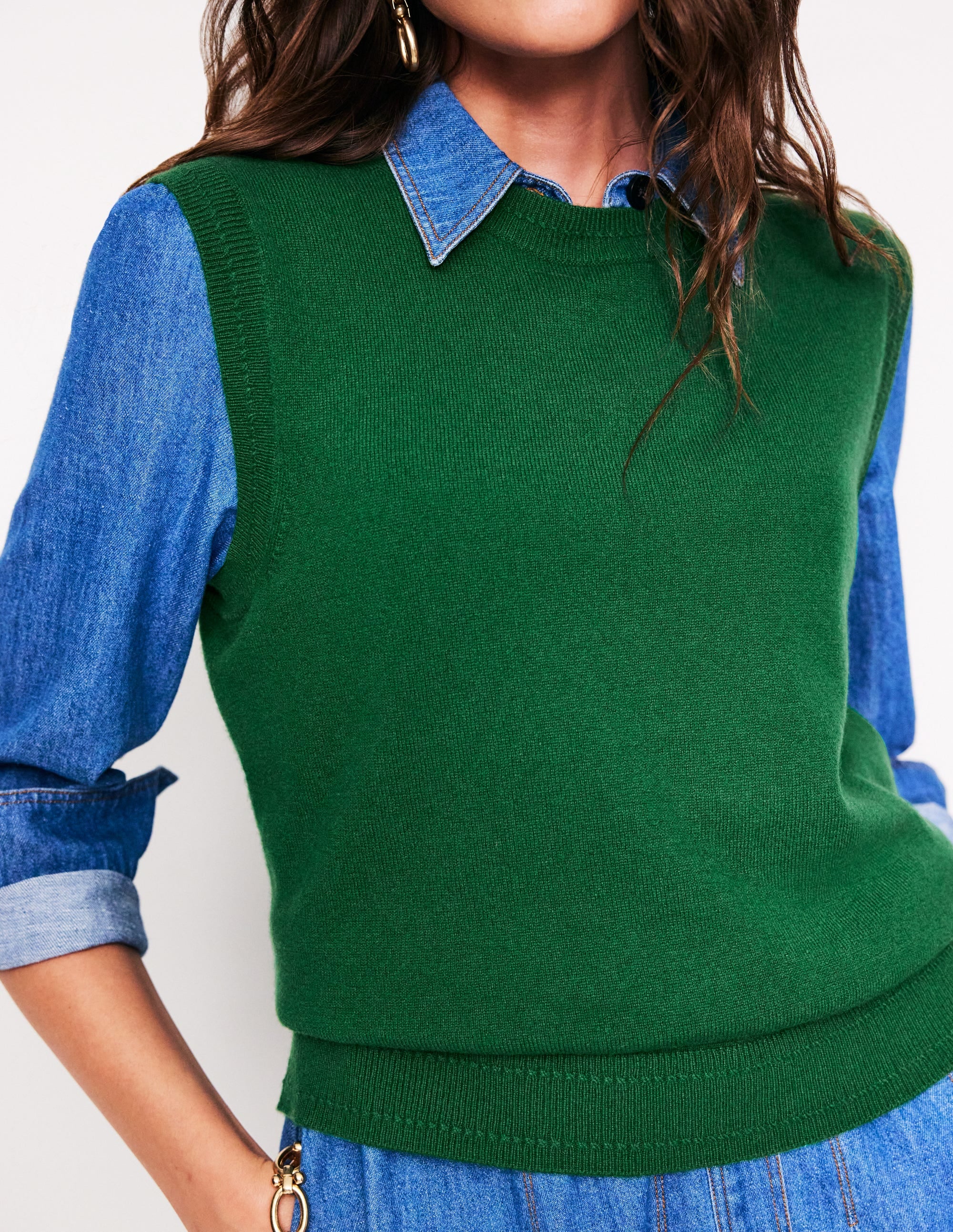 Eva Cashmere Tank-Pine Green - Image 2