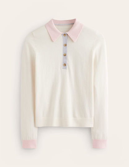 Cotton Blend Henley Jumper-Warm Ivory