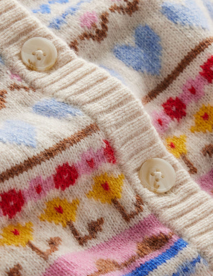 Edie Fair Isle Cardigan-Oatmeal Melange, Heart Flower