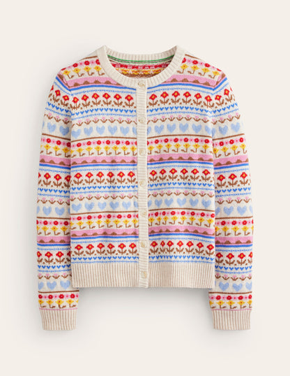 Edie Fair Isle Cardigan-Oatmeal Melange, Heart Flower