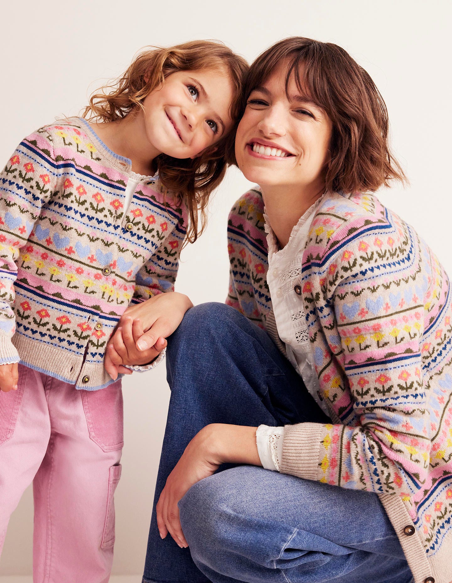 Edie Fair Isle Cardigan-Oatmeal Melange, Heart Flower