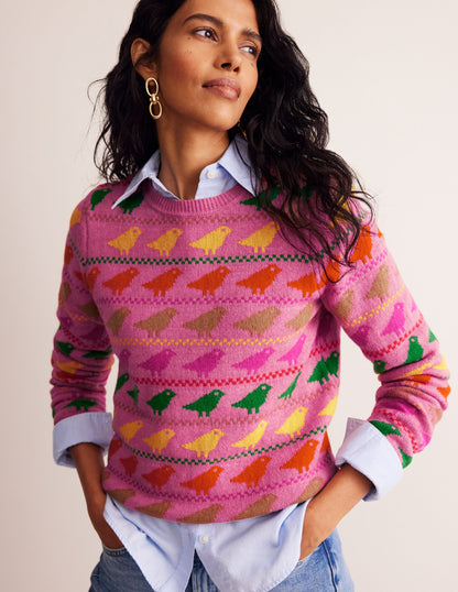Edie Fair Isle Jumper-Pink Birds-1