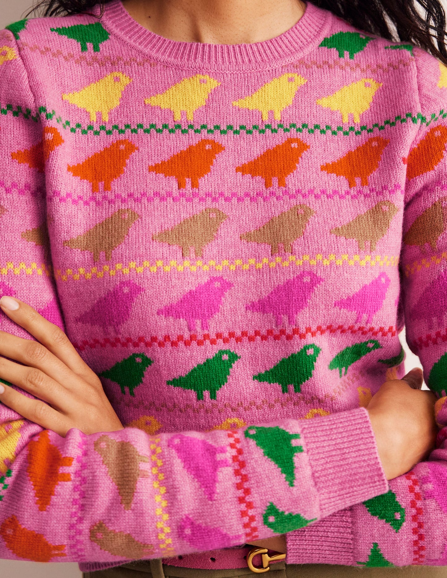 Edie Fair Isle Jumper-Pink Birds