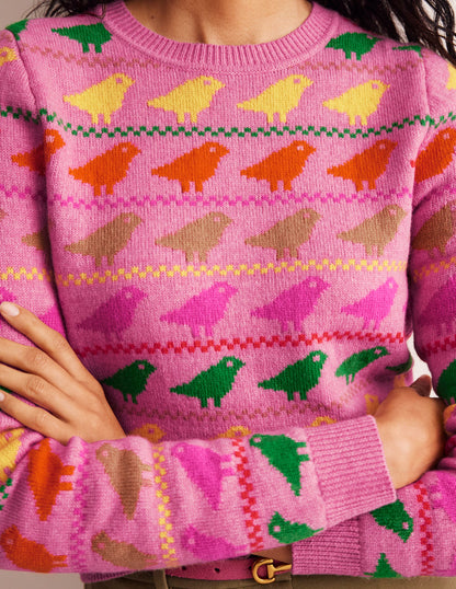 Edie Fair Isle Jumper-Pink Birds-2