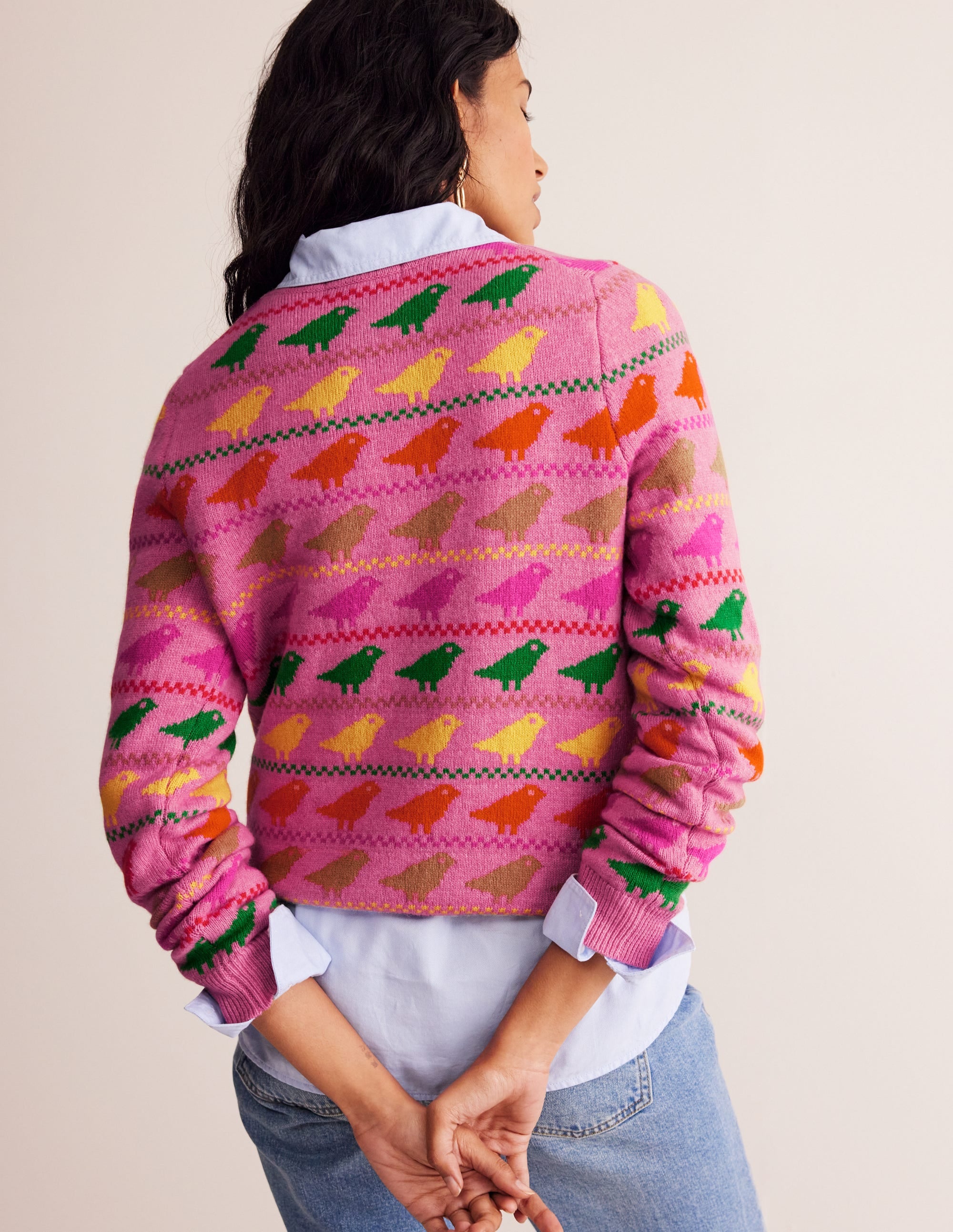Edie Fair Isle Jumper-Pink Birds - Image 3