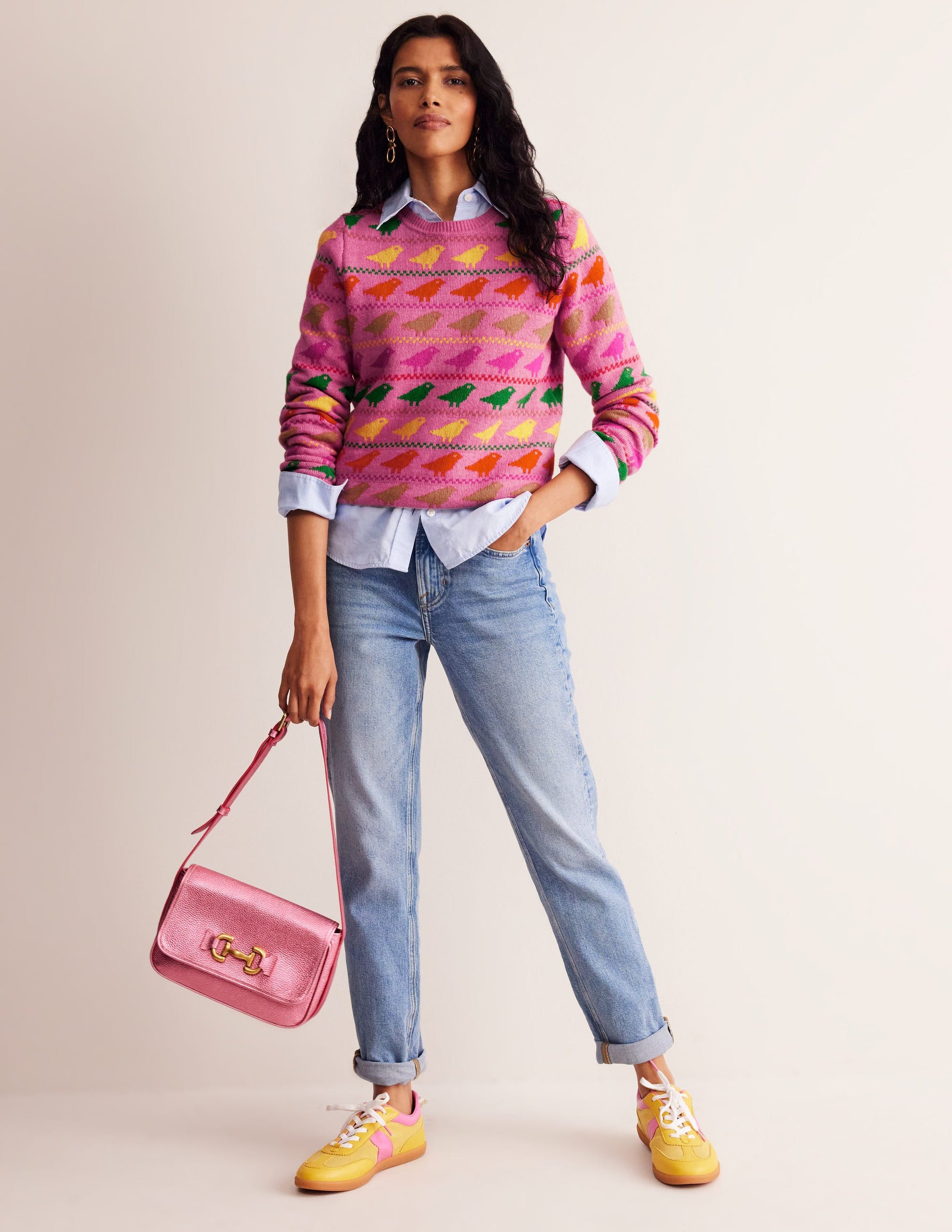 Edie Fair Isle Jumper-Pink Birds-4