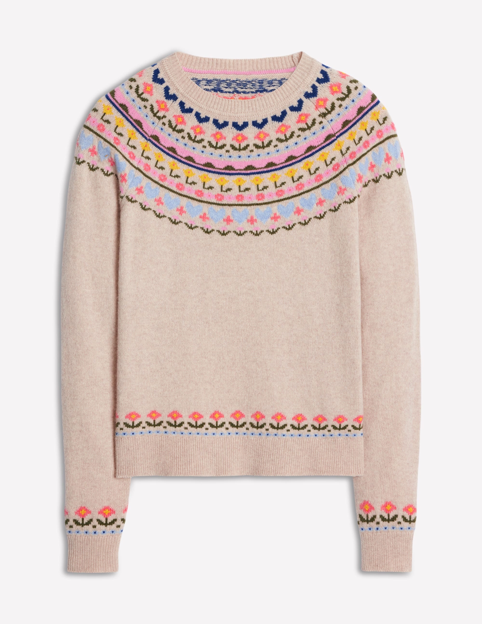 Edie Fair Isle Jumper-Oatmeal Melange, Heart Flower - Image 9