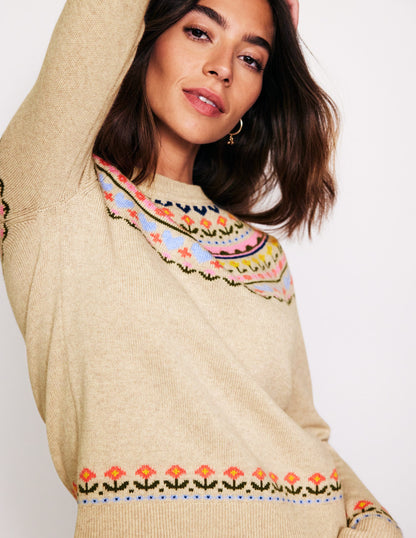 Edie Fair Isle Jumper-Oatmeal Melange, Heart Flower-1
