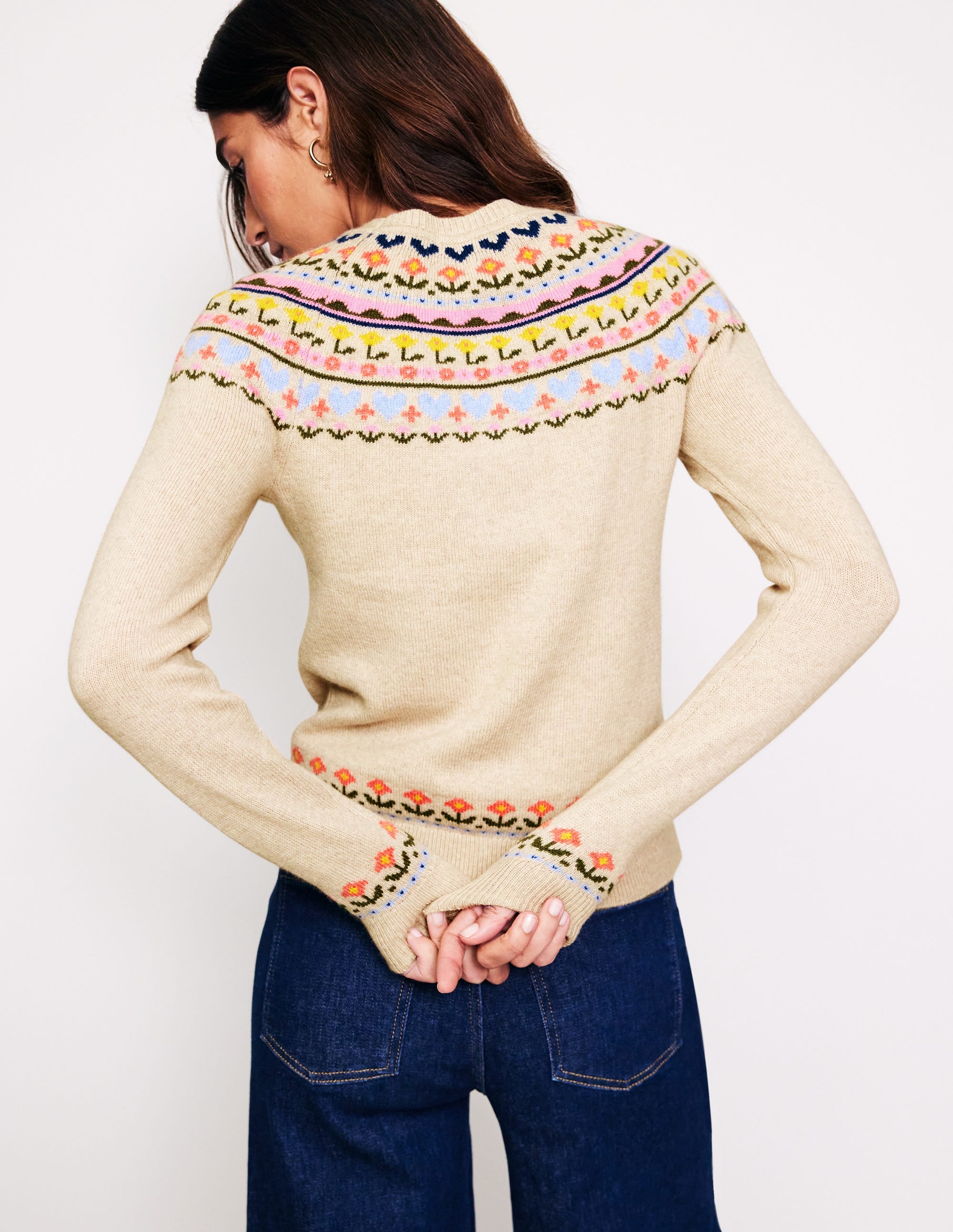 Edie Fair Isle Jumper-Oatmeal Melange, Heart Flower - Image 3