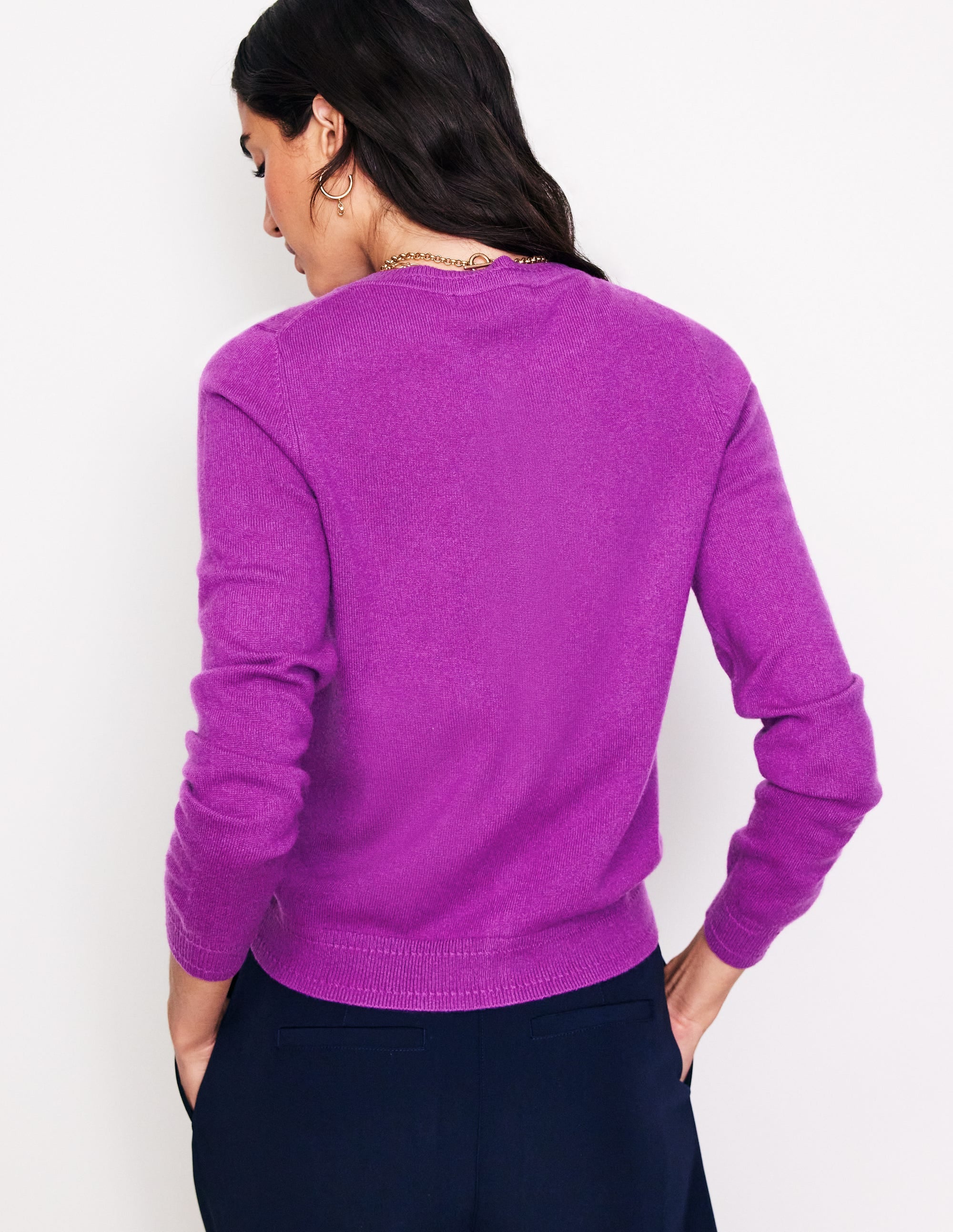 Eva Cashmere Crew Cardigan-Regal Purple - Image 3