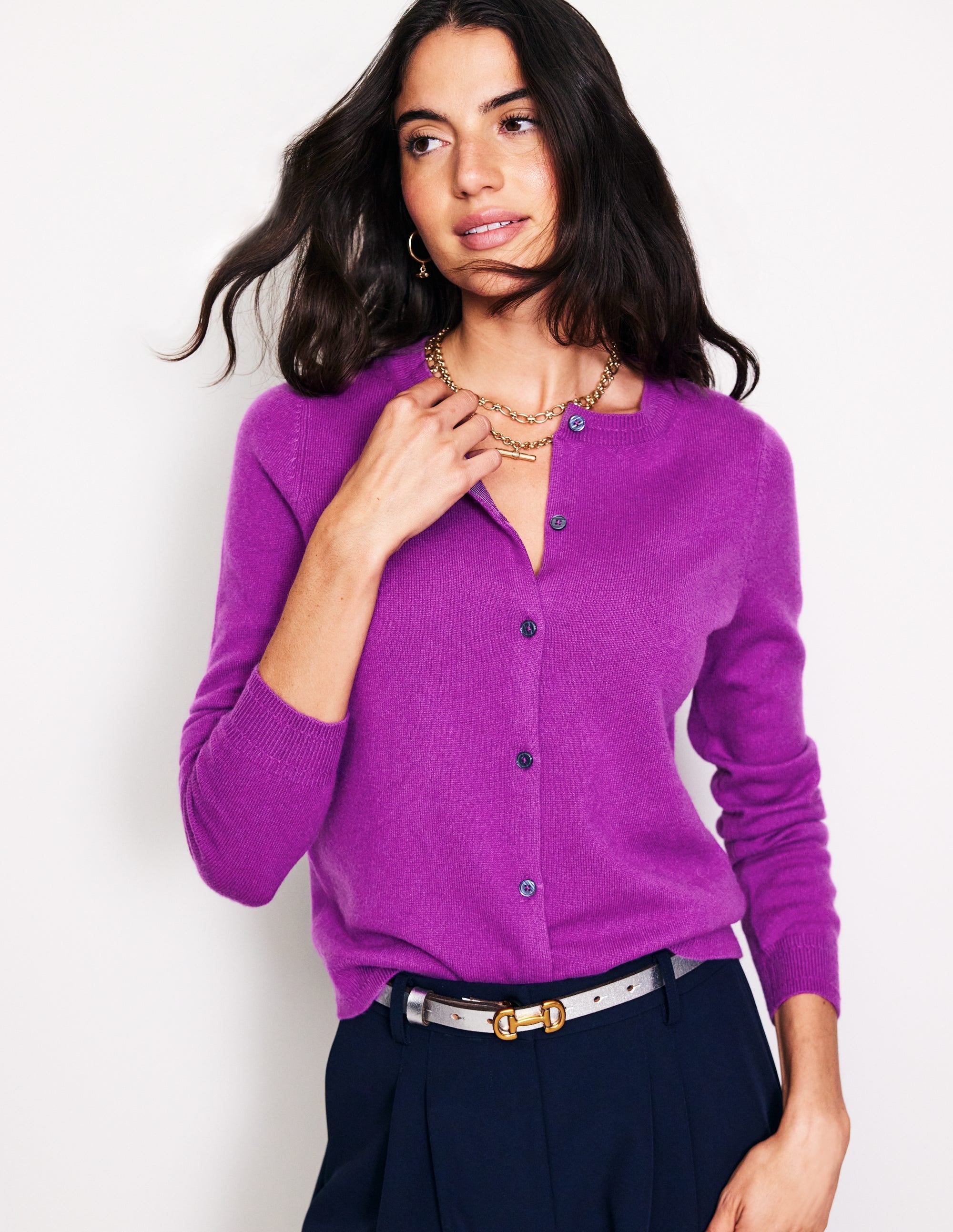 Eva Cashmere Crew Cardigan-Regal Purple - Image 4