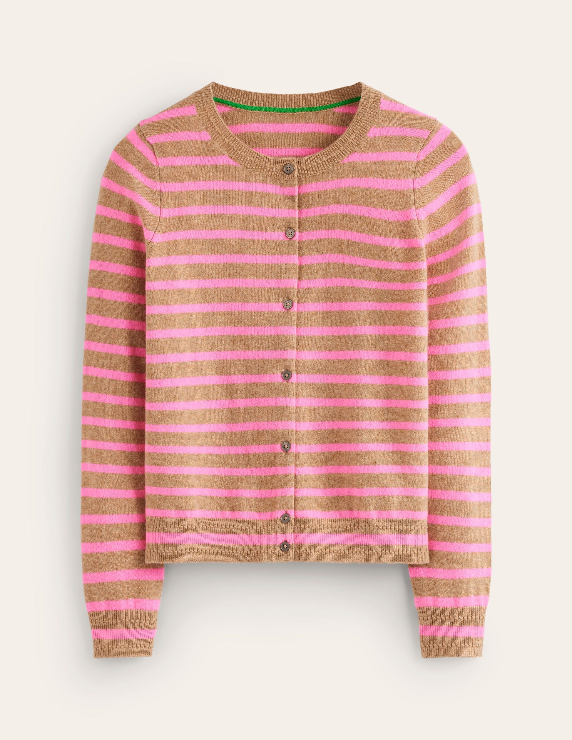 Eva Cashmere Crew Cardigan-Camel Melange/ Fluro Pink-5