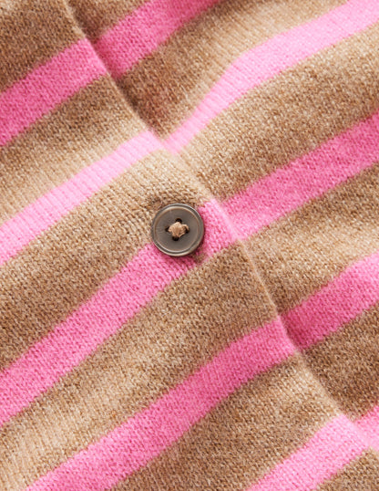 Eva Cashmere Crew Cardigan-Camel Melange/ Fluro Pink-6