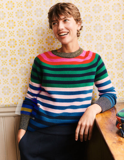 Olivia Merino Jumper-Multi, Rainbow Stripe