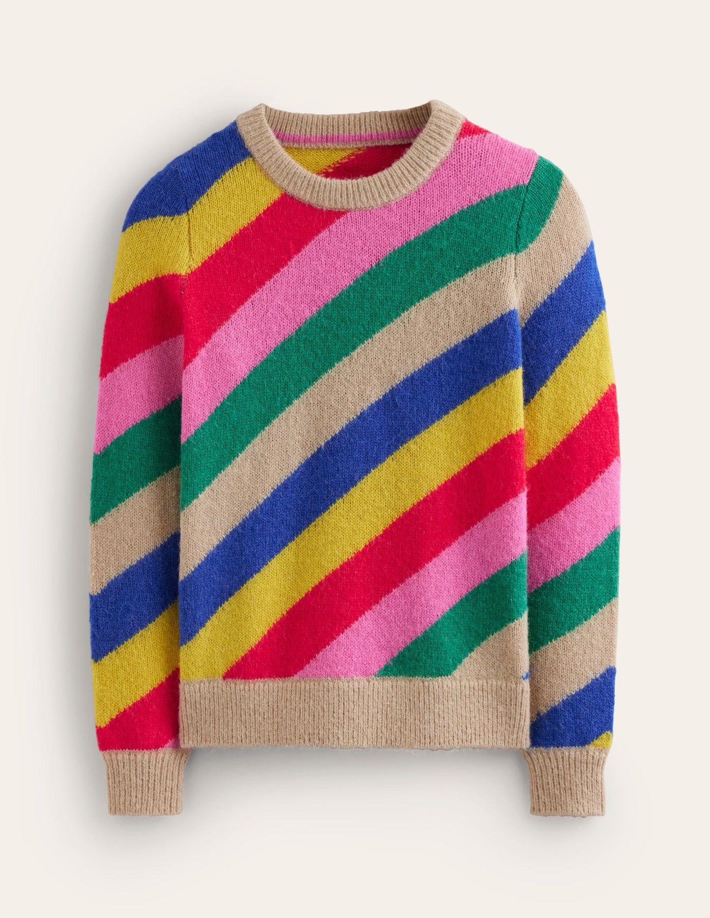 Fluffy Diagonal Stripe Jumper-Multi, Rainbow