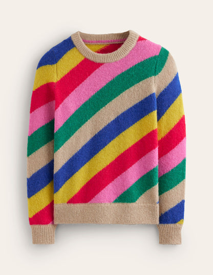 Fluffy Diagonal Stripe Jumper-Multi, Rainbow