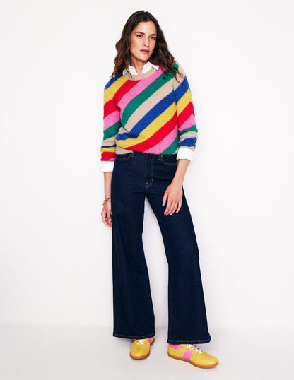 Fluffy Diagonal Stripe Jumper-Multi, Rainbow