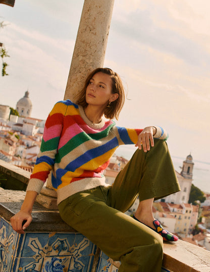 Fluffy Diagonal Stripe Jumper-Multi, Rainbow