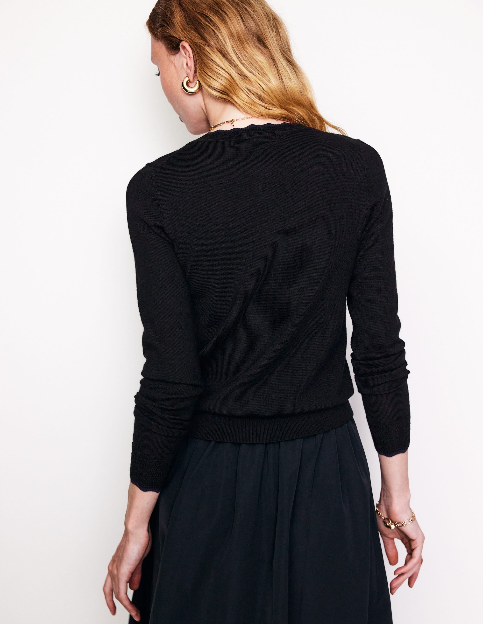 Merino Scallop Cardigan-Black - Image 4