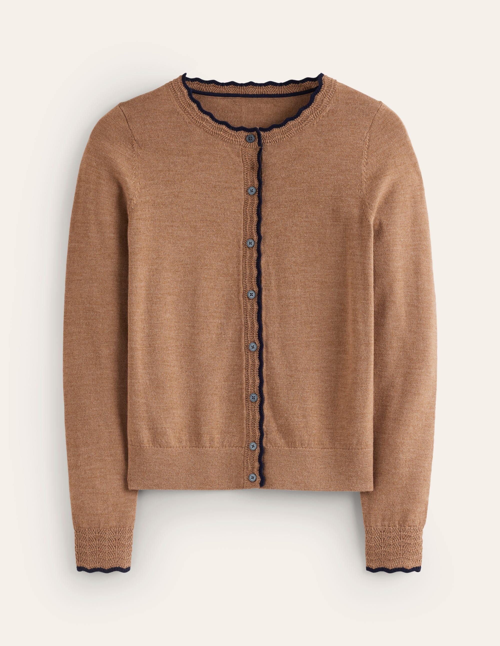 Merino Scallop Cardigan-Camel Melange - Image 5