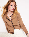 Merino Scallop Cardigan-Camel Melange