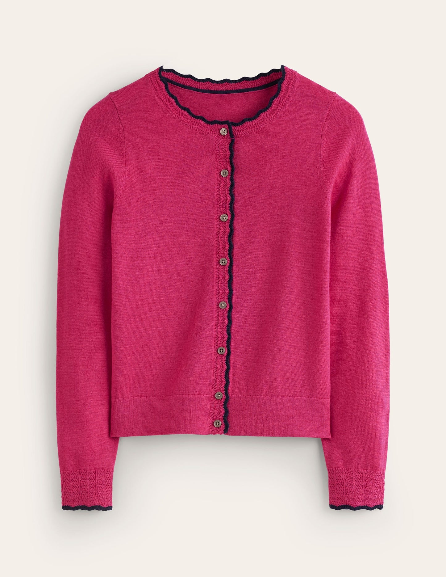 Merino Scallop Cardigan-Cherry Jam Pink